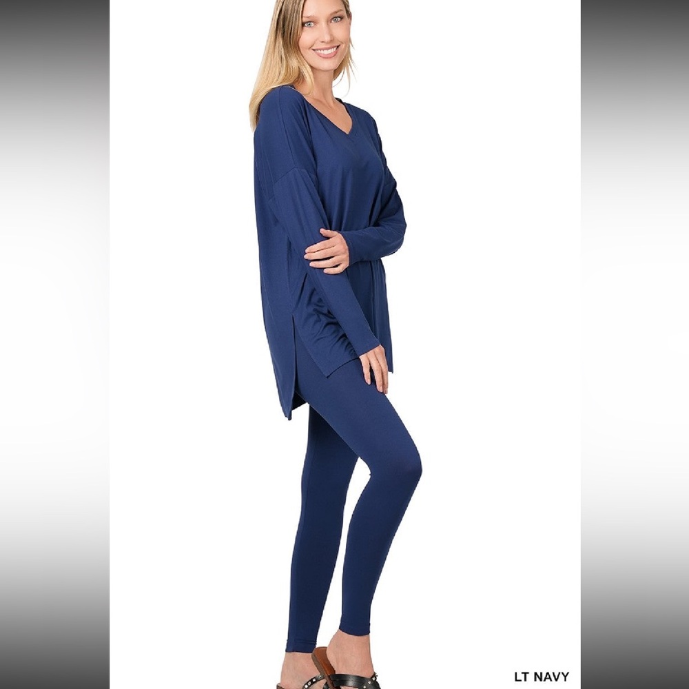 Zenana Lt Navy Brushed Dty Microfiber Loungewear Set